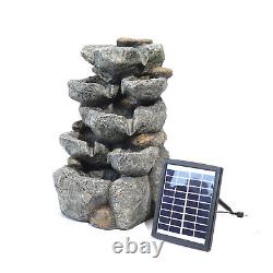 Resin Garden Stone Water Feature Solar Powered Indoor/Outdoor LED Falls Fountain