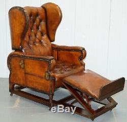 Restored J Foot & Son Adjustable Reclining Easy Armchair Hand Dyed Brown Leather