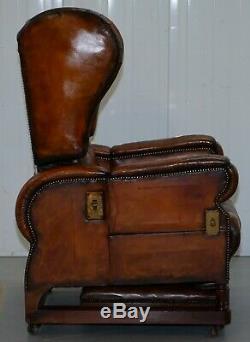 Restored J Foot & Son Adjustable Reclining Easy Armchair Hand Dyed Brown Leather