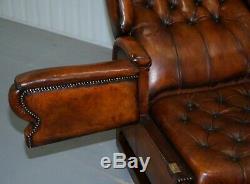 Restored J Foot & Son Adjustable Reclining Easy Armchair Hand Dyed Brown Leather