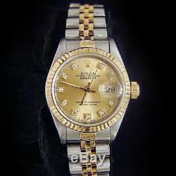 Rolex Datejust Lady 18K Gold & Steel Watch Champagne FACTORY Diamond Dial 69173