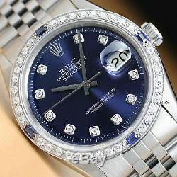 Rolex Mens Datejust 18k White Gold Diamond Sapphire & Steel Blue Dial Watch