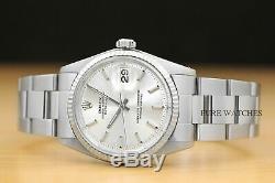 Rolex Mens Datejust Stainless Steel Watch + Rolex 18k White Gold Bezel