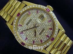 Rolex Mens Day-Date President Solid 18K Yellow Gold Watch Quickset Pave Diamond