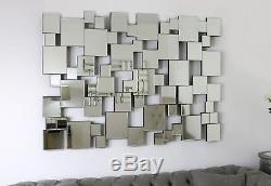 Roma Silver Modern Square Art Deco Bricks Wall Mirror 4 Size Options