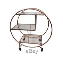 Rose Gold Large Round 3 tier Drinks Trolley 1930's Art Deco Home Hostess