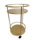 Rose Gold Round Drinks Trolley With 2 Tiers 30's Art Deco Vintage Home Bar Cart