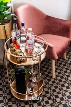 Rose Gold Round Drinks Trolley with 2 Tiers 30's Art Deco Vintage Home Bar Cart