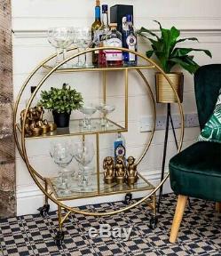Rose Gold Round Drinks Trolley with 2 Tiers 30's Art Deco Vintage Home Bar Cart