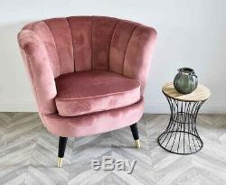 Rose Pink Velvet Scallop Shell Back Tub Chair Armchair Upholstered Chairs Bedroo