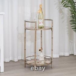 Round Champagne 2 Tier Mirrored Side Table glamorous art deco metallic