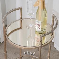 Round Champagne 2 Tier Mirrored Side Table glamorous art deco metallic