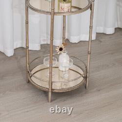 Round Champagne 2 Tier Mirrored Side Table glamorous art deco metallic