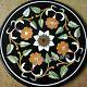 Round Marble Coffee Table Top Elegant Pattern Inlaid End Table For Home 16 Inch