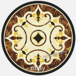 Round Marble Patio Table for Hotel Marquetry Art Dining Table Top 21 Inches