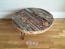 Round Reclaimed Wood Pallet Coffee Table With Industrial Hairpin Legs
