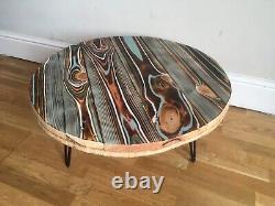 Round Reclaimed Wood Pallet Coffee Table With Industrial Hairpin Legs