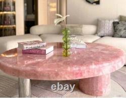 Round Rose Quartz Coffee Table Quartz Crystal Furniture Natural Stone Home Decor