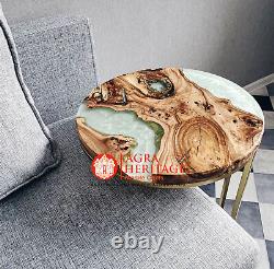 Round Top Epoxy Resin Coffee Table, Handmade Furniture, Mid Century Art Home Dec