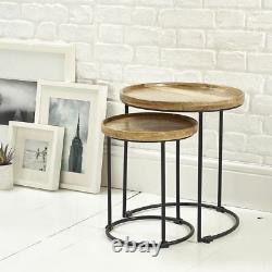 Round solid wood nest of 2 tables side end lamp table