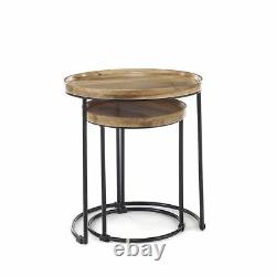Round solid wood nest of 2 tables side end lamp table