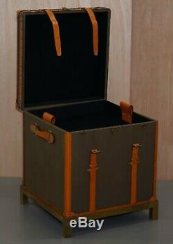 Rrp £13000 Ralph Lauren Oxford Leather Bound Nickle Luggage Trunks Side Tables