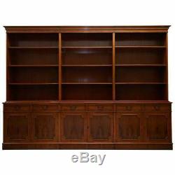 Rrp £8000 Flamed Yew Wood Bradley England Triple Bank Library Bookcase Cupboard