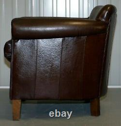 Rrp £999 John Lewis Tetrad Camford Scroll Arm Brown Leather Club Tub Armchair