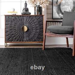 Rug Black Jute Carpet Handmade Rectangle Farmhouse Rug Home Runner Living Room