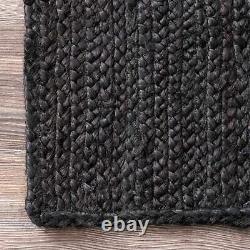 Rug Black Jute Carpet Handmade Rectangle Farmhouse Rug Home Runner Living Room