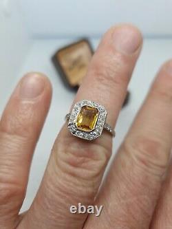 STUNNING platinum Yellow Sapphire & Diamond Art Deco Style Ring