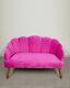 Scalloped Back 2 Seater Velvet Sofa Ocassional Accent Loveseat Settee Hot Pink