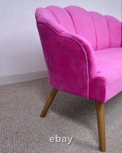 Scalloped Back 2 Seater Velvet Sofa Ocassional Accent Loveseat Settee Hot Pink
