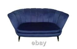 Scalloped Back Upholstered Velvet Sofa Loveseat Settee Accent Occasional Blue