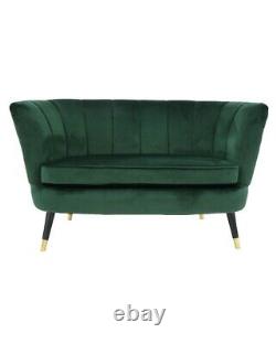 Scalloped Back Upholstered Velvet Sofa Loveseat Settee Accent Occasional Green