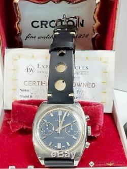 Serviced Vintage Croton 1878 chronograph Valjoux 7733 Panda Dial Heuer Box Watch