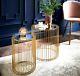 Set Of 2 Round Cage Table With Mirror Top Coffee Table Side Table Living Room