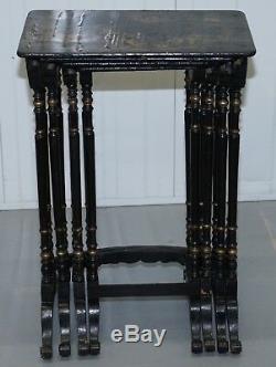 Set Of Four Georgian Circa 1800 Original Chinese Chinoiserie Nested Tables