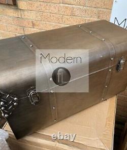 Set of 2 industrial style antique silver storage trunks