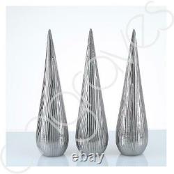 Set of 3 Art Deco Textured Silver Cone Sculpture Decoration Statement Piece Orna