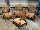 Set Of 4x Antique Art Deco 1930's Bergere Chairs Turned Beech Frame Low Armchair
