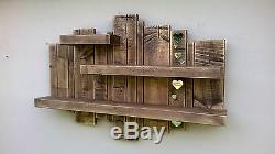 Shelf floating shelf wall display storage unit Rustic wood Mirror Hearts