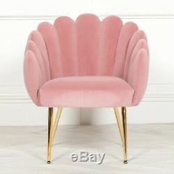 Shell Art Deco Pink Velvet Upholstered Occasional Scalloped Arm Chair Dining