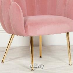 Shell Art Deco Pink Velvet Upholstered Occasional Scalloped Arm Chair Dining