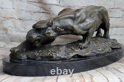 Signed Bronze Art Deco Style Art Nouveau Style Wildlife Cougar Sculpture Figure