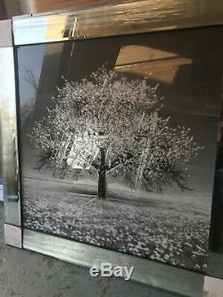Silver Blossom Tree 3D Glitter Picture in mirrored frame