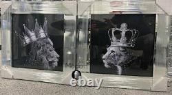 Silver King Lion head and Queen Lioness mirror pictures, 55x55 animal king Lion