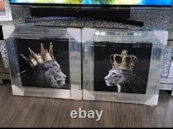 Silver King Lion head and Queen Lioness mirror pictures, 55x55 king Lion Pair