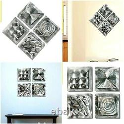 Silver Metal Wall Art Jon Allen 4 Squares Unique Hand-Etched SIGNED GREAT GIFT