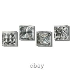 Silver Metal Wall Art Jon Allen 4 Squares Unique Hand-Etched SIGNED GREAT GIFT